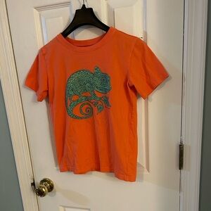 Life is Good orange tee shirt with green chameleon